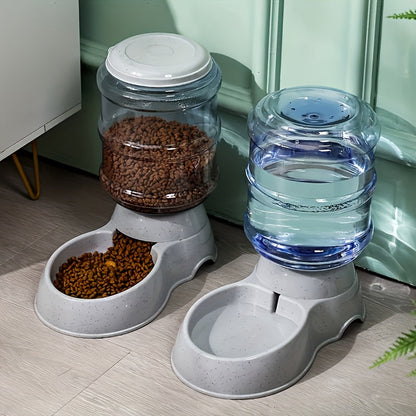 Automatic Gravity Dog Feeder and Water Dispenser 1 Gallon 3.8L - No Batteries Required, Durable PP Material, Suitable for Cats and Dogs Small Medium Pets, Hands-Free Gravity Feeding Station, Perfect Gift