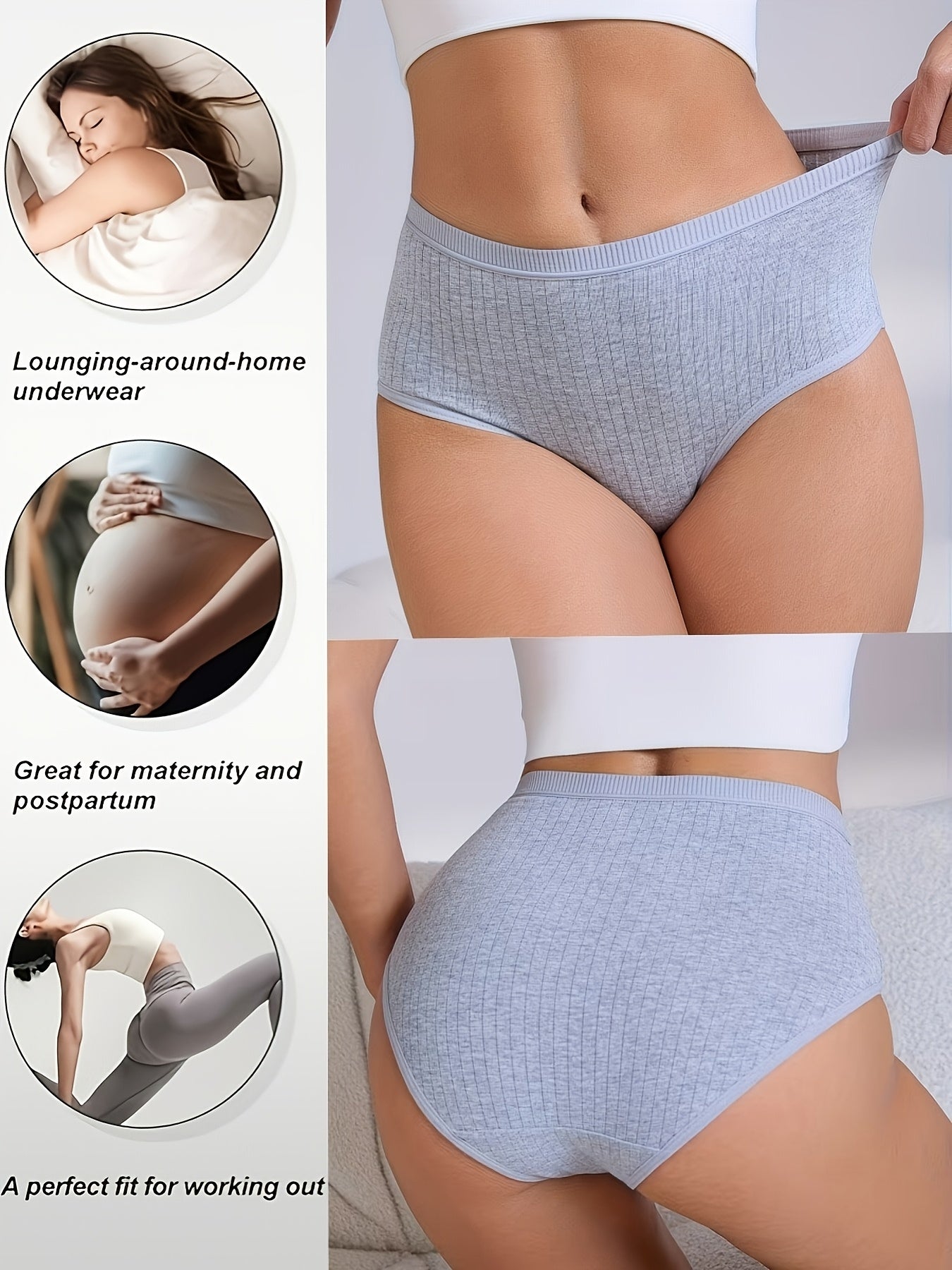 6-Pack Ribbed Thong Panties Women Soft Breathable Mid-Waist | Rib-Knit Triangle Underwear Solid Colors | Maternity-Friendly Everyday Panties Set | S to 5XL Mixed Colors