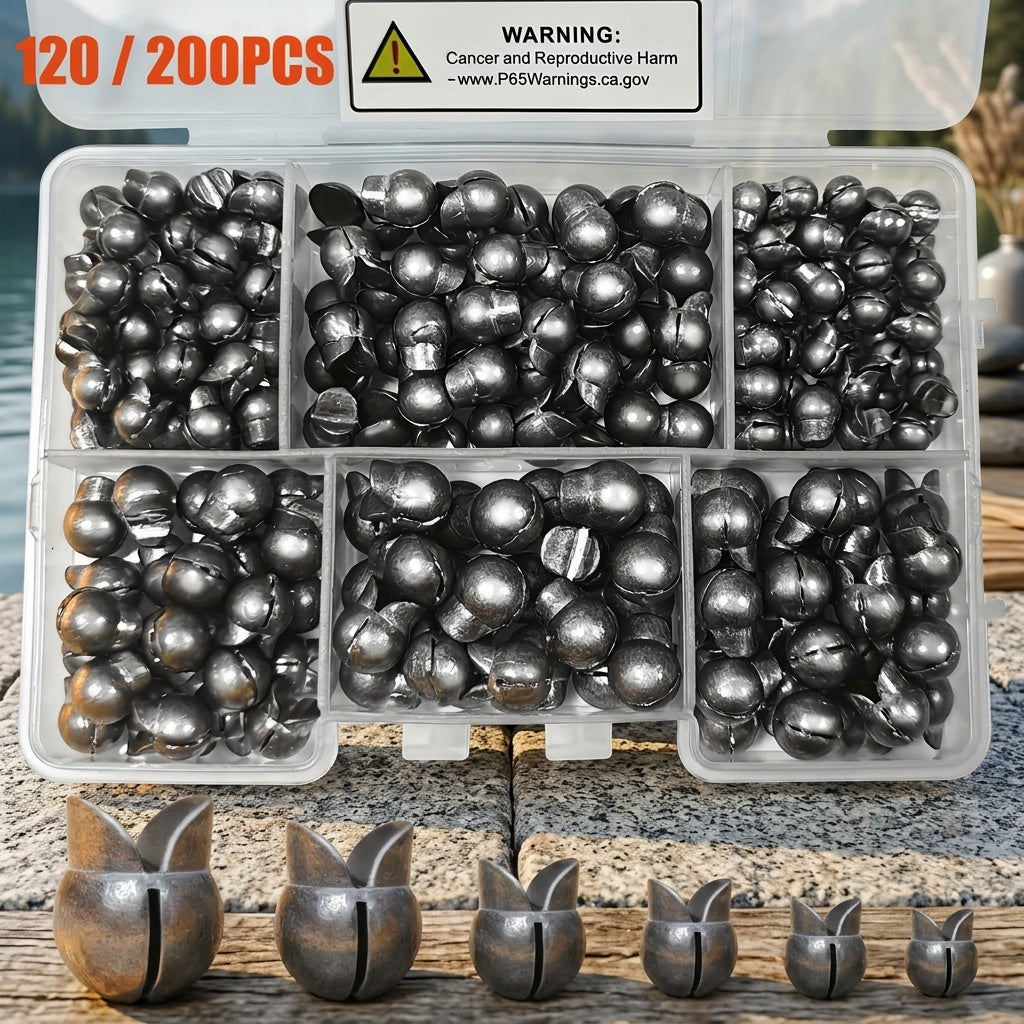 Fishing Weights Sinkers Split Shot Set 120PCS & 200PCS – Round Removable Reusable Fishing Sinkers in 5/6 Sizes for Carp, Fly, Ice & Lure Fishing