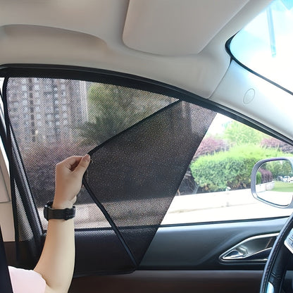 Magnetic Car Sunshade Curtains 4-Piece Set - Black Mesh UV Protection & Heat Insulation, Easy Install on Car Windows & Windshield, Universal Fit for Cars, SUVs & Trucks