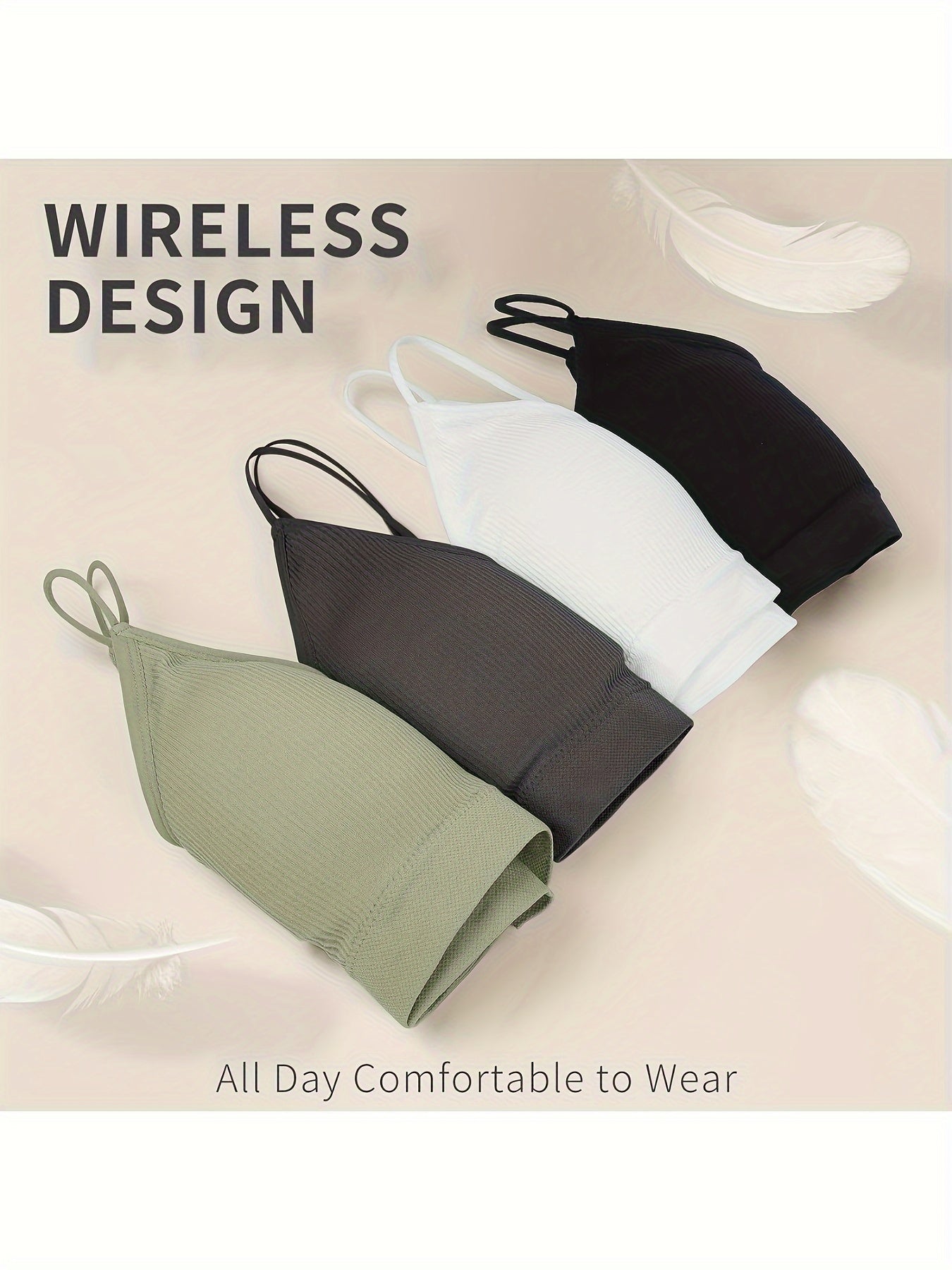 4 Pack Women's Wireless Bralettes with Removable Padding – Soft Breathable Seamless Bra Set for Yoga Lounge Sleep & Everyday Wear, Sizes S-XL in Multiple Colors