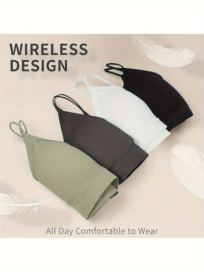 4 Pack Women's Wireless Bralettes with Removable Padding – Soft Breathable Seamless Bra Set for Yoga Lounge Sleep & Everyday Wear, Sizes S-XL in Multiple Colors