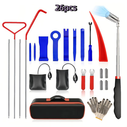 26-Piece Air Wedge Pump Car Unlock Tool Kit - Emergency Door & Window Opening Set with Long Reach Grabber for Locked Keys in Car, Auto Lockout Tool for Cars, Trucks & SUVs