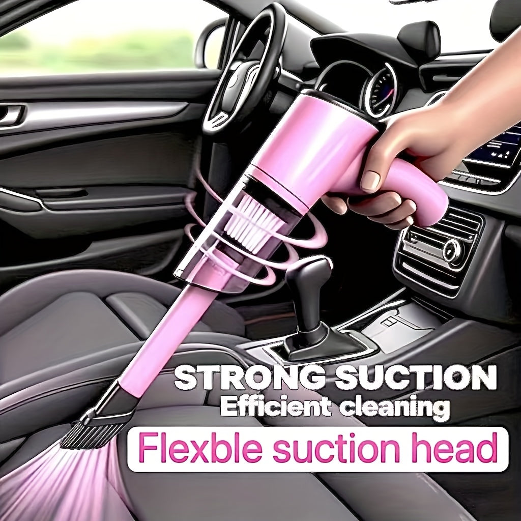 Pink Mini Handheld Car Vacuum Cleaner Strong Suction Dry Wet Cleaning for Pet Hair Cat Hair Multifunctional Portable Cordless Cute Design for Women Girls