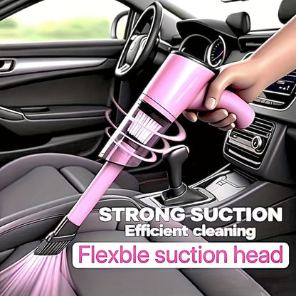 Pink Mini Handheld Car Vacuum Cleaner Strong Suction Dry Wet Cleaning for Pet Hair Cat Hair Multifunctional Portable Cordless Cute Design for Women Girls
