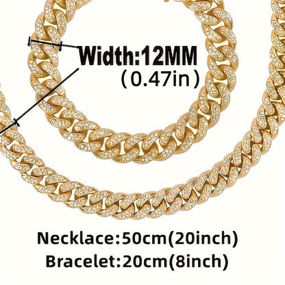 5-Piece Luxury Watch & Jewelry Set for Men & Women – Quartz Wristwatch, Cuban Link Necklace, Bracelet, Ring & Cross Pendant, Perfect Christmas Gift in Gold & Silver