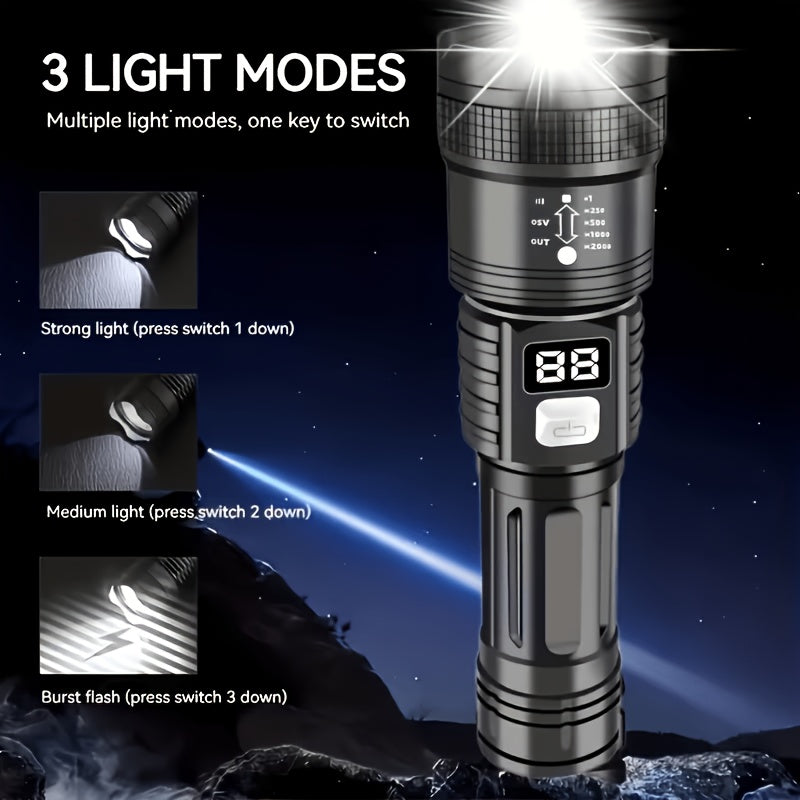 Rechargeable LED Flashlights 2-Pack – 1000-3000 Lumens Super Bright, 3 Modes, USB-C, Adjustable Beam, Emergency Power Outage Camping Hurricane Survival Gear Work Light