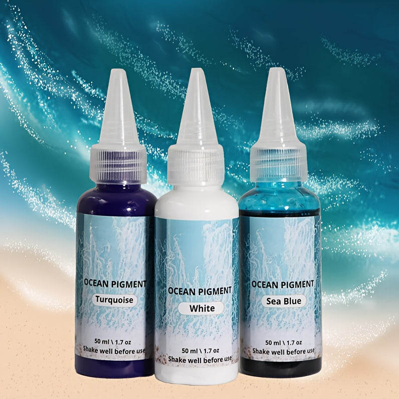Ocean Wave Resin Paint Set 3 Colors White Sea Blue Deep Blue High Concentration Oil-Based Pigment Fade-Resistant Dye for Epoxy Resin Art Crafts 1.69oz Each