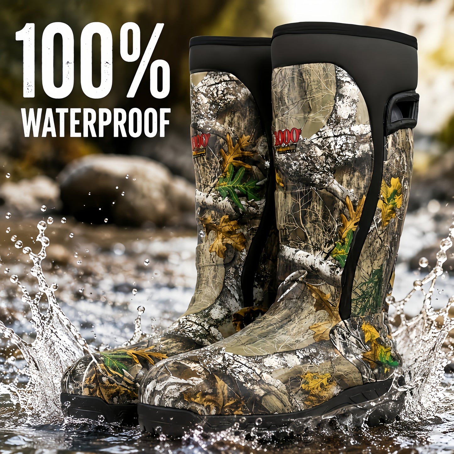 Men's Insulated Camouflage Hunting Boots 6mm Neoprene Waterproof Rubber Outdoor Fishing Hiking Boots – Durable Non-Slip Warm Winter Boots US 8-14