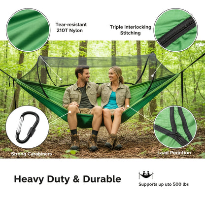 3-in-1 Double Camping Hammock with Mosquito Net and Sun Shade – Lightweight Portable Durable, Ideal for Camping Hiking Backpacking Picnicking Parks, 7 Color Options