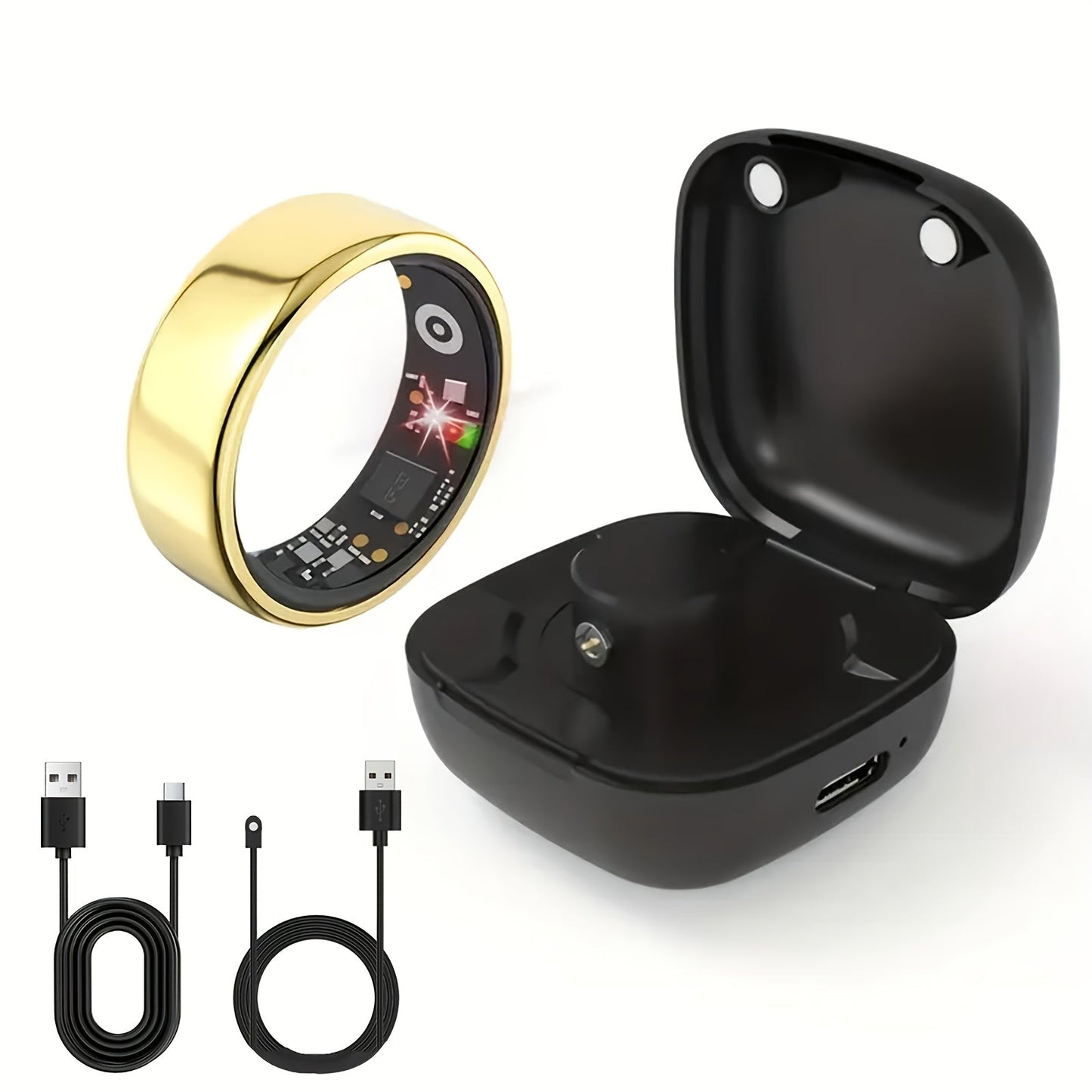 Smart Ring Real-Time Health Monitoring Steps Distance Sleep Tracking Exercise Fitness with Charging Case Long Battery Life Black Silver Gold Sizes 7-13 Tech Fashion Gift