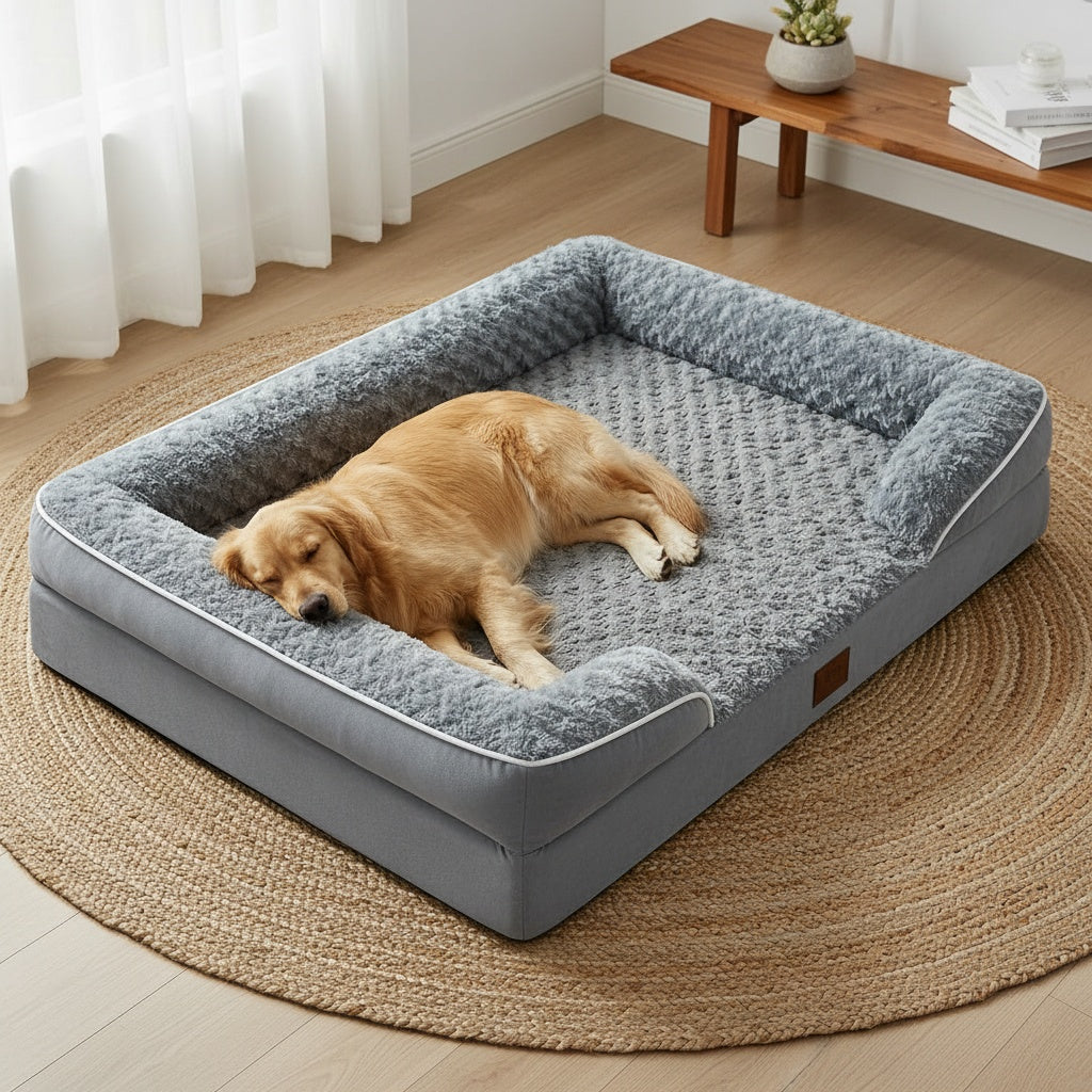 Orthopedic Dog Bed Extra Large Washable – C-Shape Memory Foam Sofa with Removable Cover, Nonskid Bottom & Bolster Support for Large & Giant Dogs, Grey