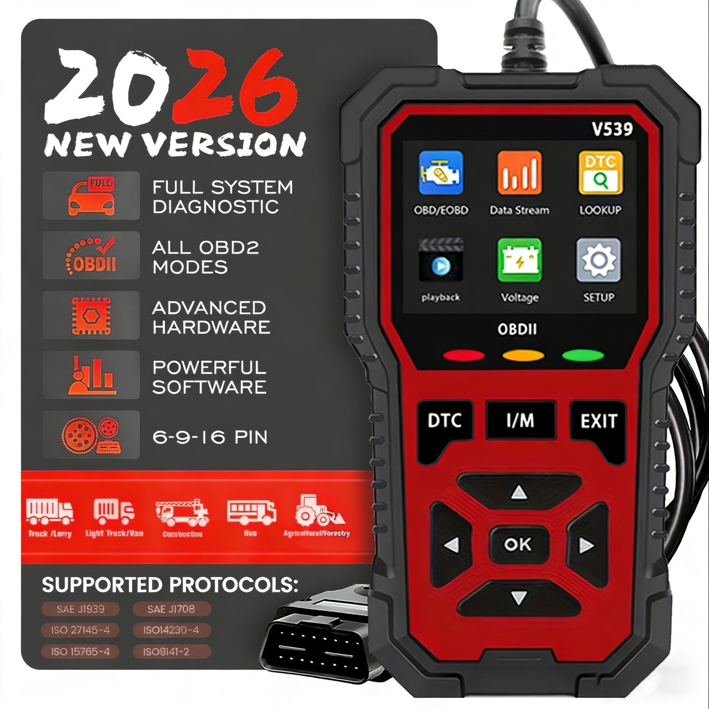 V539 OBD2 Scanner – Full Engine Code Reader with 6 Reset Modes, Battery Voltage Test, Reads & Clears Codes Without Battery – Compatible with All OBD2/EOBD Vehicles 1996 & Newer