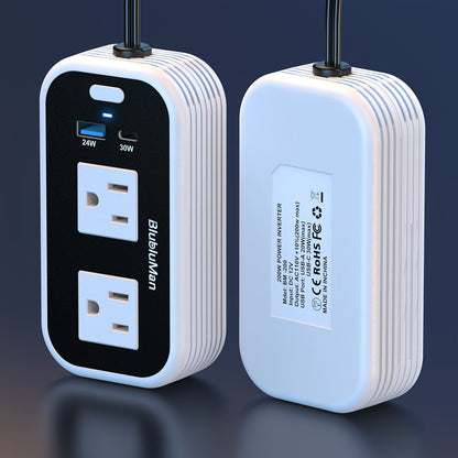 200W Car Power Inverter DC 12V to AC 110V with 30W PD Fast Charge & 24W QC3.0, Car Outlet Adapter for Laptop Phone Tablet, Power Inverter for Vehicles Road Trips Camping