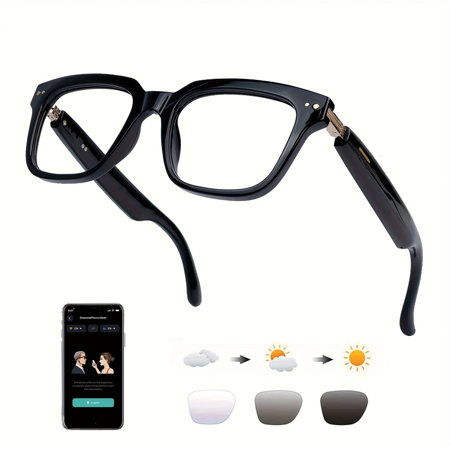 AI Smart Glasses Real-Time Translation 160+ Languages ChatGPT System Bluetooth 5.3 Built-in Mic Speaker – HD Voice Calls HiFi Music Smart Audio Glasses Unisex Men Women