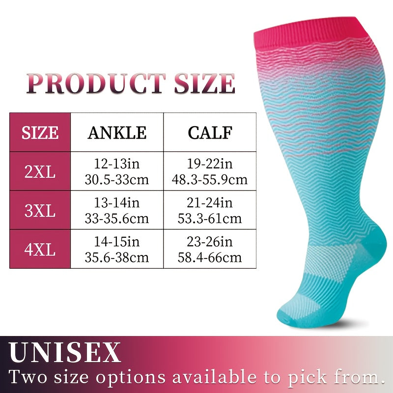 4 Pairs Women's Compression Socks Extra Wide Extra Long, Flower Pattern 80% Polyamide Stretchy Knit Socks for Pregnant Women Nurses Running Cycling Yoga Hiking Travel – All-Season