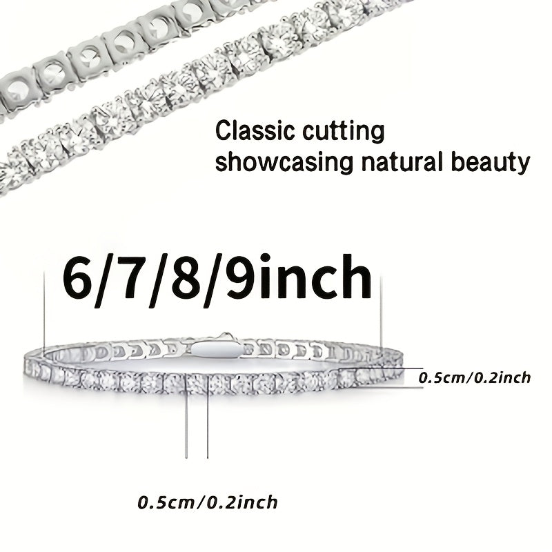 925 Sterling Silver Tennis Bracelet with Lab-Grown Cubic Zirconia – Round Cut, Unisex for Women & Men, 5 Sizes 6.5 to 8.5 Inch – Elegant Jewelry Gift