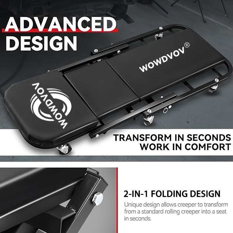 Mechanic Creeper Seat & Auto Repair Bench 3-in-1 – Foldable Z-Shaped Garage Stool with 500 Lb Capacity, 6 Wheel Rollers, Adjustable Lying, Sitting & Leaning Positions for Car Repair & Workshop