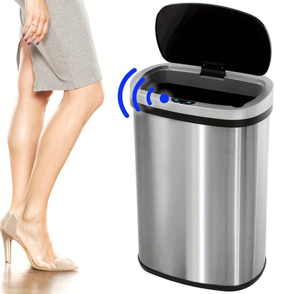 13 Gallon Touchless Trash Can 50L Automatic Motion Sensor Lid | Stainless Steel & Plastic Kitchen Waste Bin | Soft Close Hands-Free Garbage Can | Kitchen Office Bedroom | Black White Red Pink