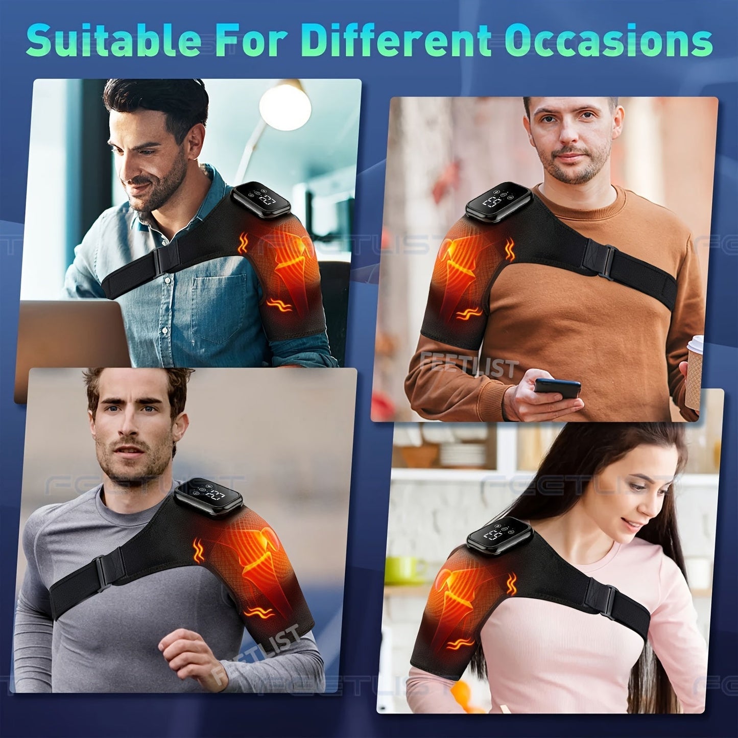 Cordless Shoulder Heating Massager with Vibration – 3 Heat & 3 Vibration Levels, LED Touch Screen, Electric Heating Pad for Shoulder, Elbow & Knee Pain Relief, Gift for Parents & Father’s Day