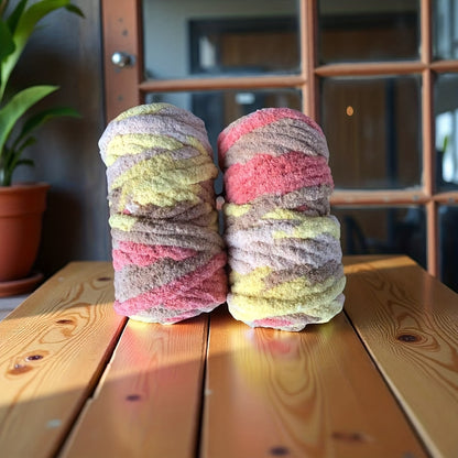 Chunky Chenille Yarn 2 Skeins 500g Hand Knitting Blanket Crochet Multicolor Striped Soft Polyester Extra Thick Plush DIY Gift for Women Men