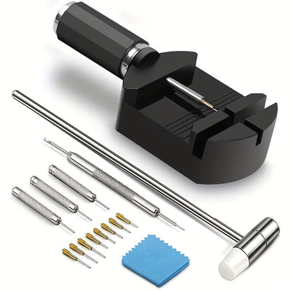 15 Piece Professional Watch Band Removal Tool Kit – Stainless Steel Watch Band Pin Remover with Plastic Base, No Assembly Required, Suitable for Watch Band Adjustment and Repair at Home