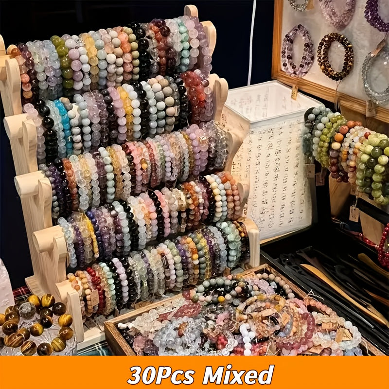 30-Piece Bohemian Handmade Glass Cracked Bead Bracelet Set for Women – Colorful Stackable Boho Bracelets for Vacation, Parties & Daily Wear, Random Gift for Family & Friends