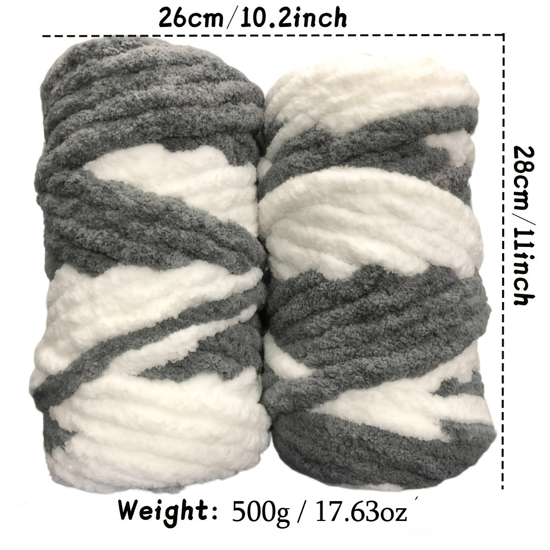 Chunky Chenille Yarn 2 Skeins 500g Hand Knitting Blanket Crochet Multicolor Striped Soft Polyester Extra Thick Plush DIY Gift for Women Men