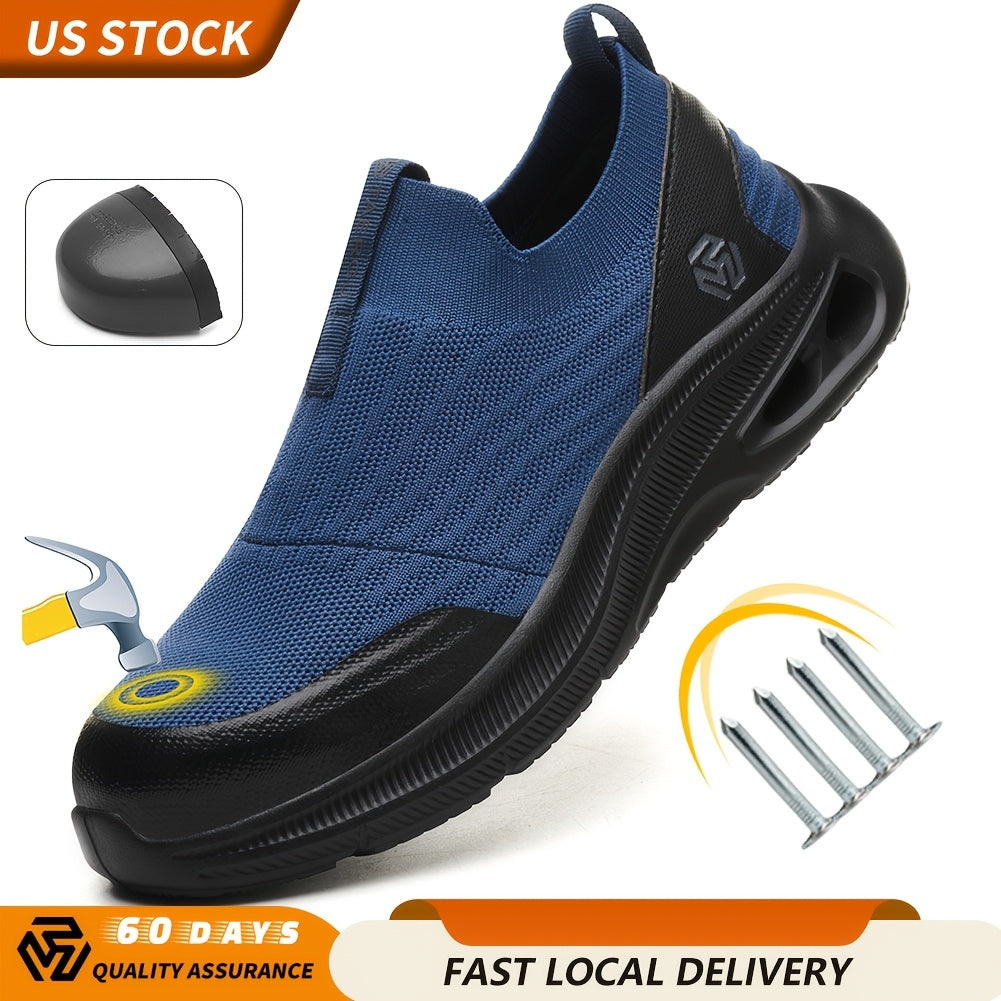 Steel Toe Work Shoes for Men Slip-On Lightweight Safety Sneakers Puncture-Resistant Non-Slip for Construction Warehouse Restaurant Black Grey Blue US 5.5-14
