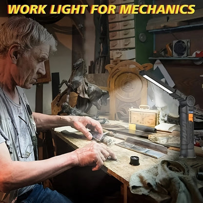 Rechargeable COB LED Work Light with Magnetic Base – 1000 Lumen Portable Camping Flashlight, 5 Modes, USB-C, Hanging Lamp for Garage Yard Emergency Outdoor Use, 2/3/4 Pack
