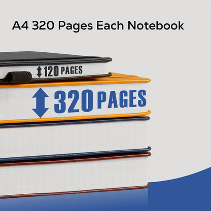 A4 Hardcover Notebook 320 Pages – Large College Ruled Leather Journal for Women Men, 100GSM Thick Paper 8.5x11 Lined Notebook for Work School Study Writing Business, 6 Colors