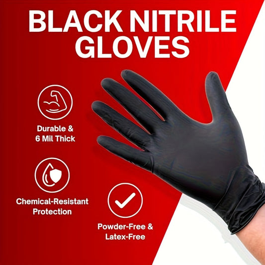 Black Nitrile Disposable Gloves 200 Count – 6 Mil Thick, Latex-Free, Powder-Free, Chemical Resistant, Flexible Form-Fitting, S/M/L/XL for Mechanic, Maintenance, Cleaning, Food Service & Medical Use