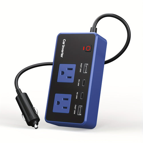 200W Car Power Inverter DC 12V to AC 110V with 24W USB-C & USB-A 4.8A Ports – Vehicle Outlet Adapter for Laptop, Camping, Travel & Road Trip Power Converter