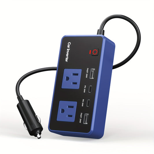 200W Car Power Inverter DC 12V to AC 110V with 24W USB-C & USB-A 4.8A Ports – Vehicle Outlet Adapter for Laptop, Camping, Travel & Road Trip Power Converter