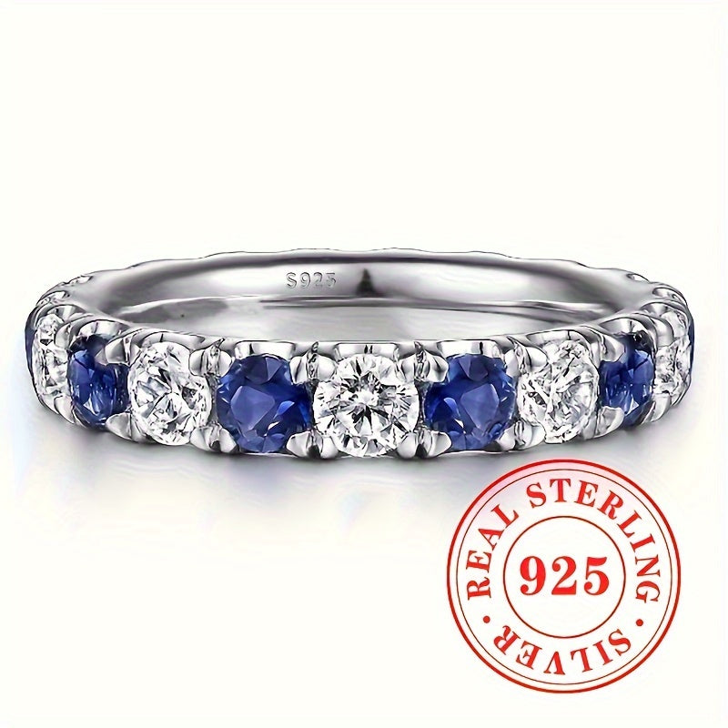 925 Sterling Silver Blue & White Synthetic Zirconia Ring for Women – Elegant Vacation Party Jewelry, Valentine's Day Anniversary Birthday Gift to Express Infinite Love