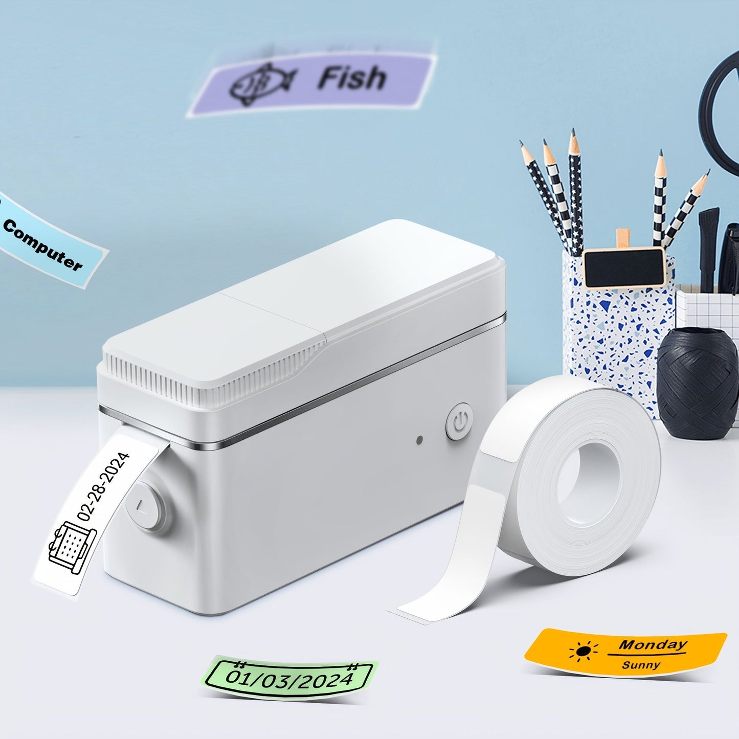 P31S Mini Label Maker Machine with Tape – Bluetooth Thermal Printer Inkless, App Templates, Barcode QR Code, Home Office School Organization (White/Pink/Green)