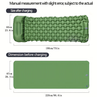 Inflatable Camping Sleeping Pad - Ultralight Mattress with Pillow & Built-In Foot Pump, Compact Portable Mat for Backpacking, Hiking, Car Travel, Beach & Tent Camping, Multiple Colors