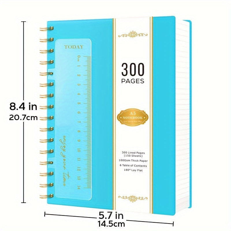 Spiral Notebook 3 Pack A5 Hardcover College Ruled Journal Set, 300 Pages 100GSM Thick Paper, PVC Cover Notepad for Women Girls Students, 5.7" x 8.4" with Ruler