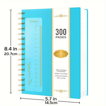 Spiral Notebook 3 Pack A5 Hardcover College Ruled Journal Set, 300 Pages 100GSM Thick Paper, PVC Cover Notepad for Women Girls Students, 5.7" x 8.4" with Ruler