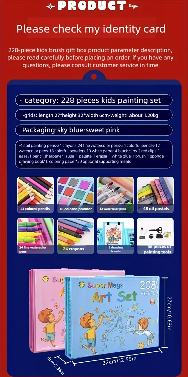 228 Pcs Kids Art Painting Set with Easel, Complete Beginner Drawing Kit for Children Ages 3-12, Includes Sketchbook, Coloring Book, Acrylic Markers, Watercolor Pens, Oil Pastels, Colored Pencils & Eraser