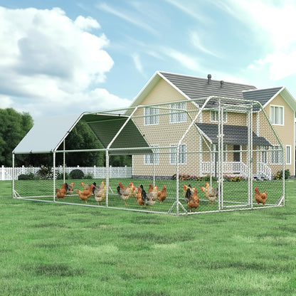 Large Walk-In Metal Chicken Coop Outdoor Hen House with Anti-UV Cover Aluminum Poultry Cage for Backyard Garden – Multiple Roof Styles