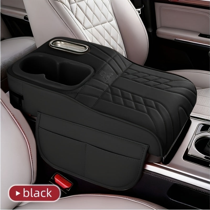 Car Center Console Armrest Pad Height Extender with Tissue Box and Cup Holder Storage Organizer Black Beige Orange Red Brown for Most Cars SUVs