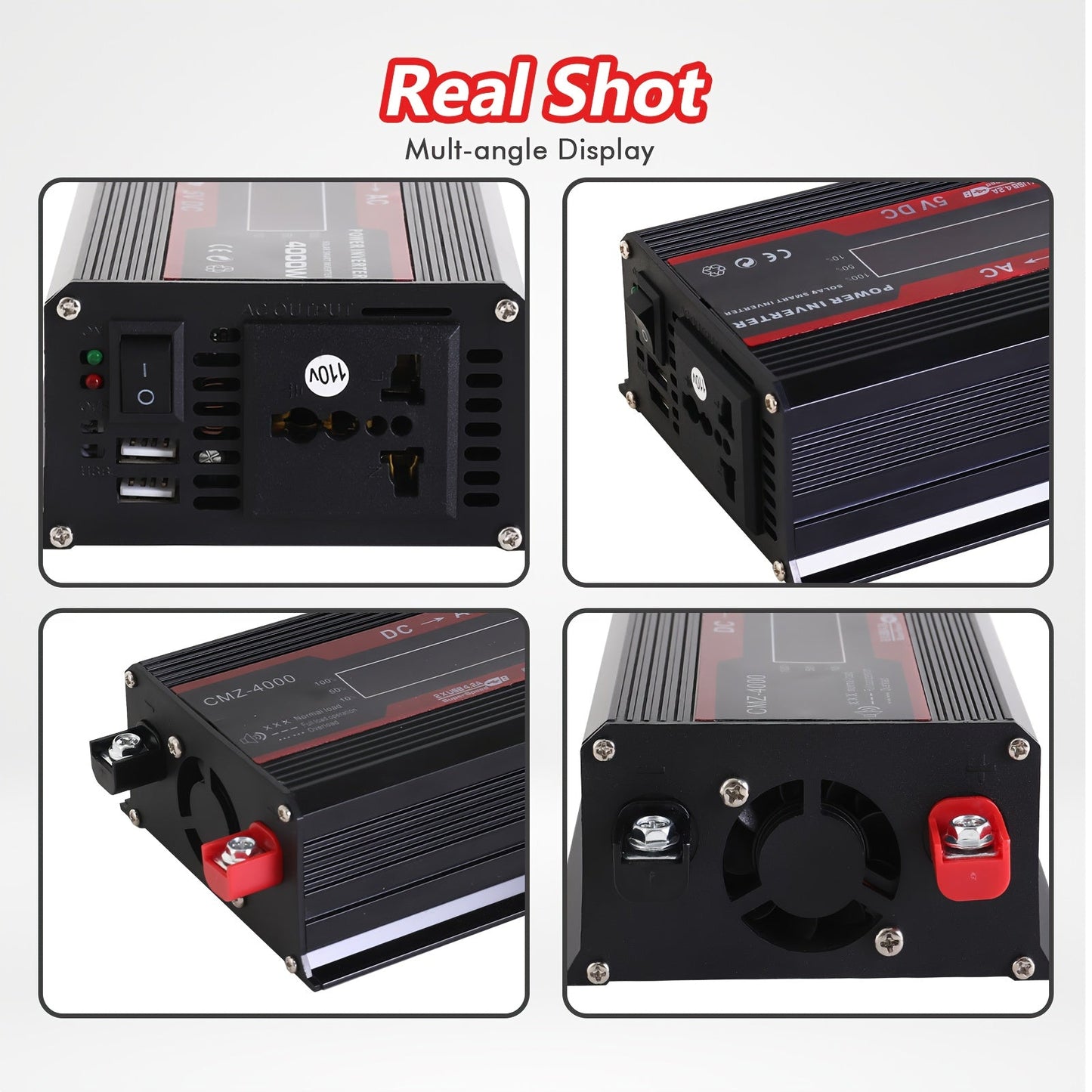 4000W Car Power Inverter DC 12V to AC 110V with LCD Display, Cooling Fan and Overload Protection - Portable 800W Rated Converter for Road Trips, Camping, Outdoors and Emergency Kits