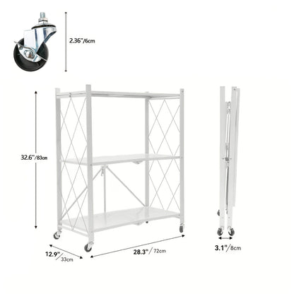 Heavy Duty Folding Storage Rack with Wheels – 3/4/5-Tier Portable Floor-Standing Shelf, No Assembly Required, for Home, Office, Bedroom & Dorm, 4 Colors Available