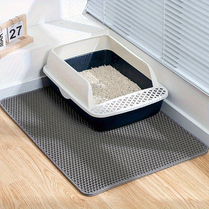Honeycomb Double-Layer Cat Litter Mat 24x36 Inch – Urine-Proof Waterproof Scatter Trapping Washable Litter Box Mat for Indoor Cats, Reduces Mess & Easy to Clean, Black Dark Gray Light Gray
