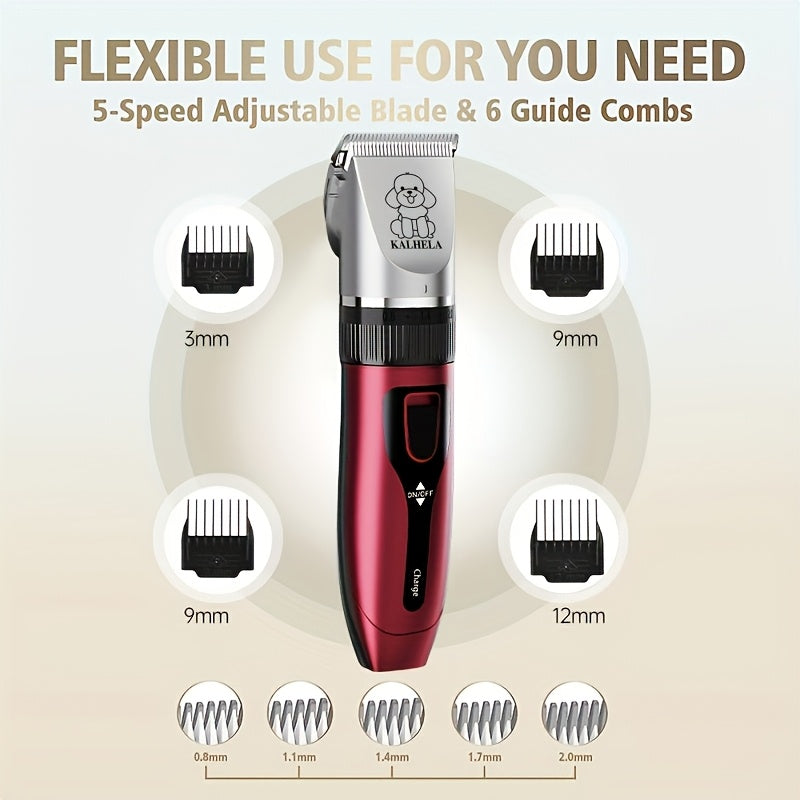 Rechargeable Cordless Pet Grooming Clippers with LED Display - Professional Wireless Dog Hair Trimmer, Detachable Blades, 4 Comb Guides, Low Noise 36V USB Charging, for Dogs Cats Small Animals