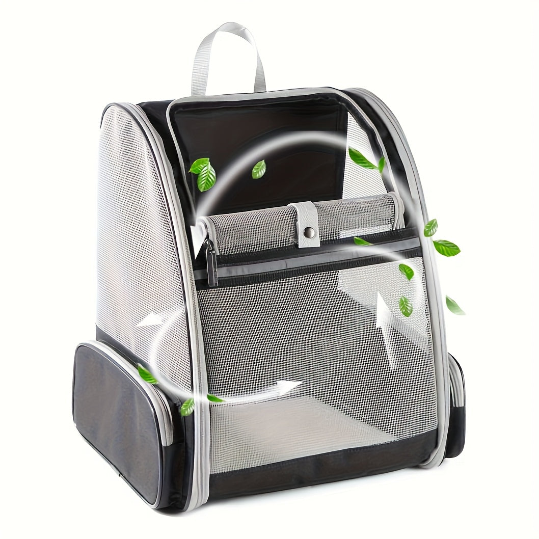 Foldable Ventilated Pet Carrier Backpack for Cats & Dogs – PVC Mesh Airflow, Chest Harness, Removable Mat, Fits Cats up to 18 lbs & Dogs up to 15 lbs, for Travel, Hiking, Flights & Car Rides