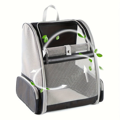 Foldable Ventilated Pet Carrier Backpack for Cats & Dogs – PVC Mesh Airflow, Chest Harness, Removable Mat, Fits Cats up to 18 lbs & Dogs up to 15 lbs, for Travel, Hiking, Flights & Car Rides