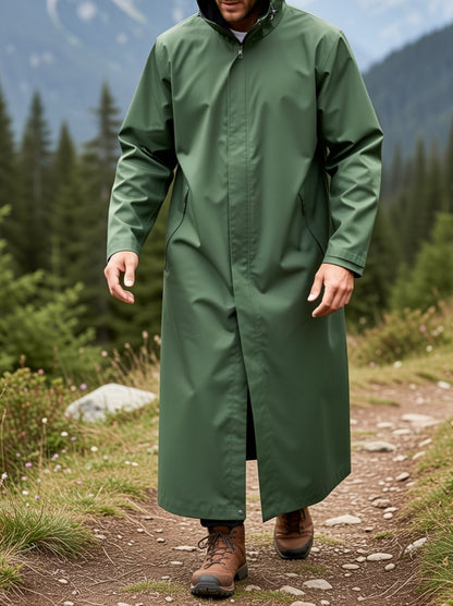 Waterproof Hooded Long Raincoat for Men & Women – Full-Zip Windproof Outdoor Rain Jacket with Adjustable Hood, Loose Breathable Fit for Hiking, Cycling, Fishing & Biking – Unisex Adult Rainwear