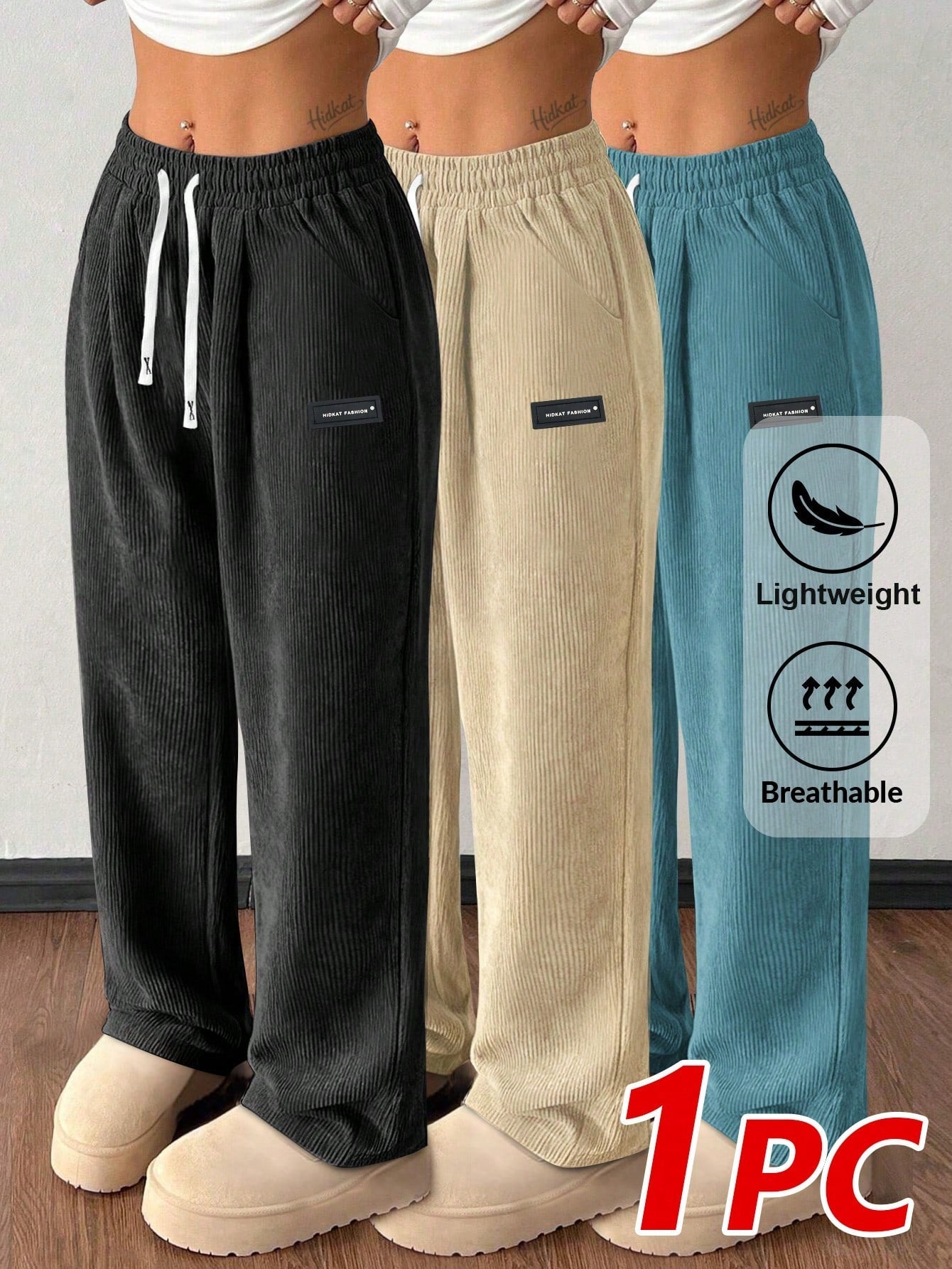 Women's Corduroy Straight Leg Pants Casual Drawstring Elastic Waist with Vintage Pockets – Soft Breathable Fall Winter Trousers 6 Colors XS-XXL